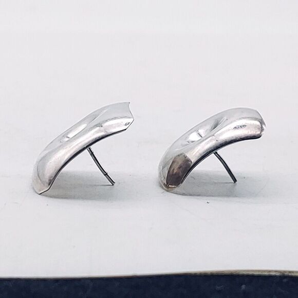 Ono 930 Sterling Silver Stamped Square 1" Stud Deco Modernist Earrings - Picture 5 of 11